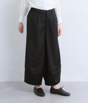 レーヨン混　ワイドコクーンパンツ(ブラック-F)
