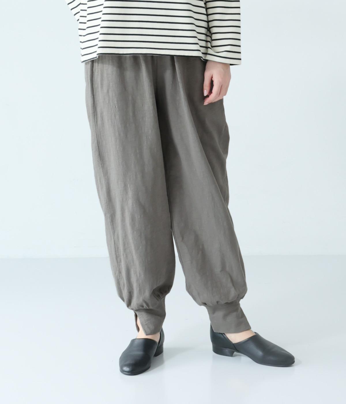 コットンスラブ度詰め天竺タックイージーパンツ(グレーベージュ-F)
