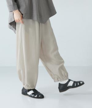 リヨセルキュプラナイロンギャザー裾シャーリングパンツ(ライトグレー-F)