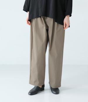 コットンナイロンツイルギャザーワイドパンツ(グレーベージュ-F)