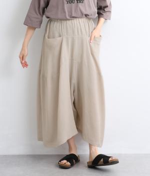ポリレーヨン切替タックワイドパンツ(ナチュラル-F)