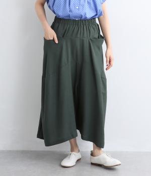 ポリレーヨン切替タックワイドパンツ(ダークグリーン-F)