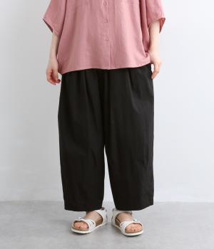 コットンナイロンタックワイドパンツ(ブラック-F)