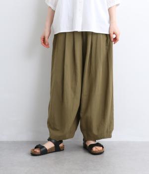 ギャザーワイドパンツ(カーキグリーン-F)