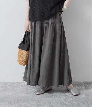 リネンコットンギャザーワイドパンツ(チャコール-F)