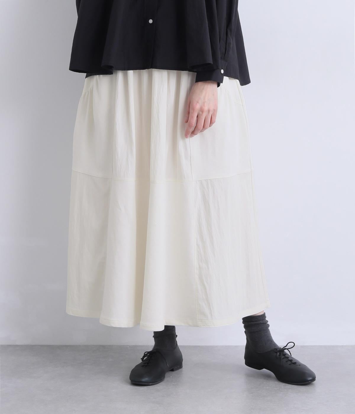 異素材切替　パネルギャザースカート(オフホワイト-F)