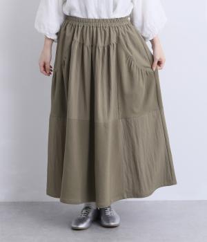 異素材切替　パネルギャザースカート(グレージュ-F)