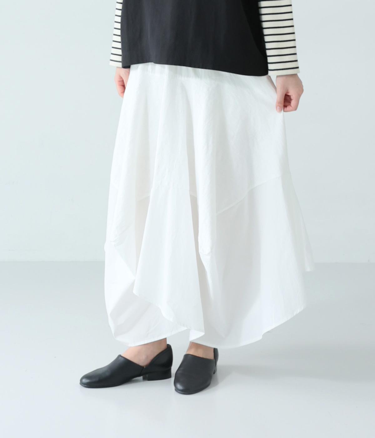 コットンスラブ度詰め天竺布帛切替フレアスカート(オフホワイト-F)