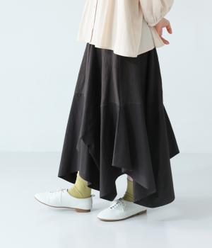 コットンスラブ度詰め天竺布帛切替フレアスカート(ダークチャコール-F)