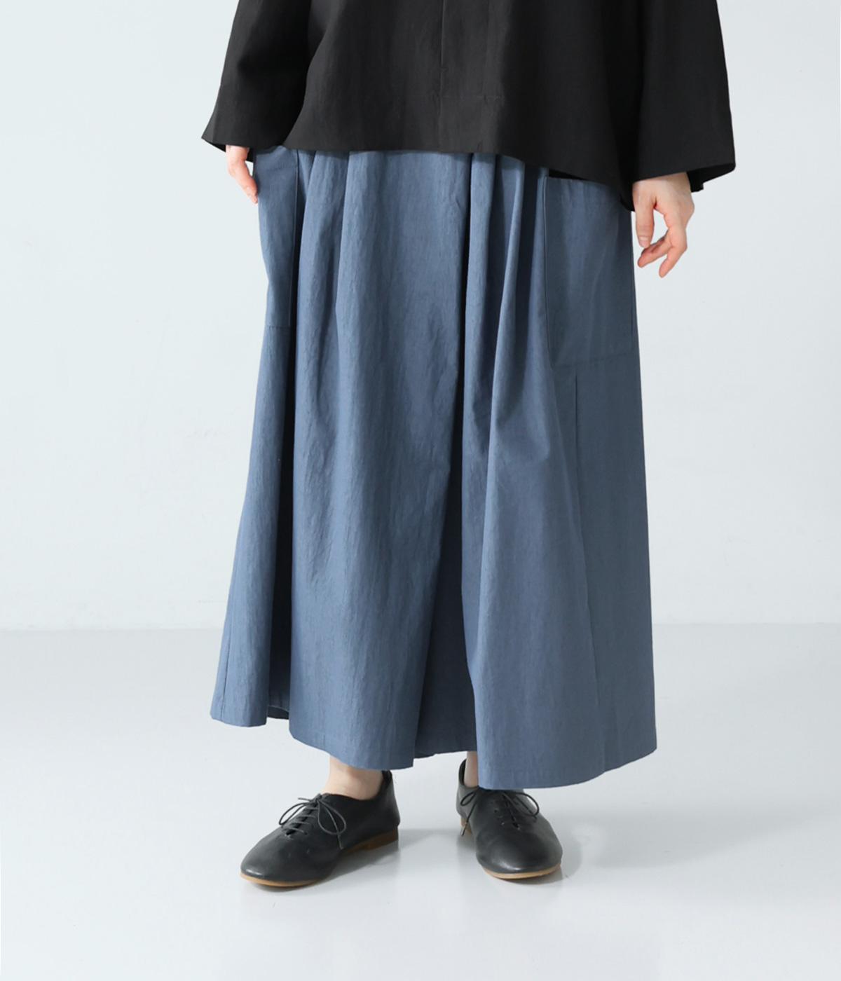 コットンナイロンツイルサイドポケットスカート風パンツ(ブルー-F)