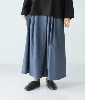 コットンナイロンツイルサイドポケットスカート風パンツ(ブルー-F)