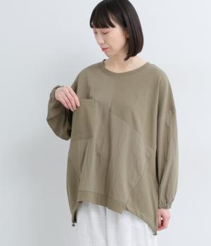 異素材切替　胸ポケットドロストプルオーバー