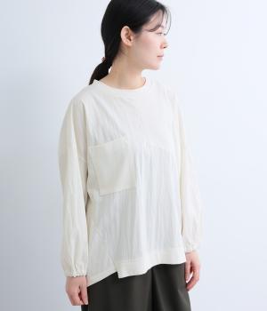 異素材切替　胸ポケットドロストプルオーバー(オフホワイト-F)