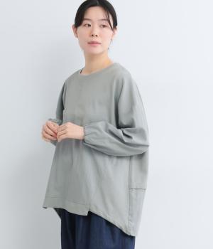 異素材切替　胸ポケットドロストプルオーバー(ブルーグレー-F)