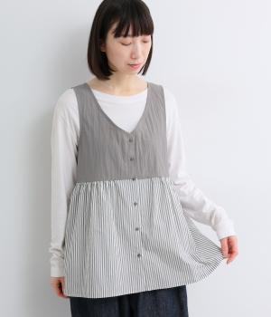 コットンナイロン胸下切替ベスト(グレー×ホワイト-F)