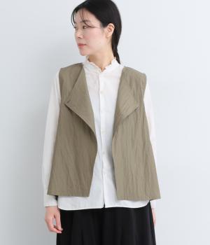 コットンナイロン　Wボタンベスト(グレージュ-F)