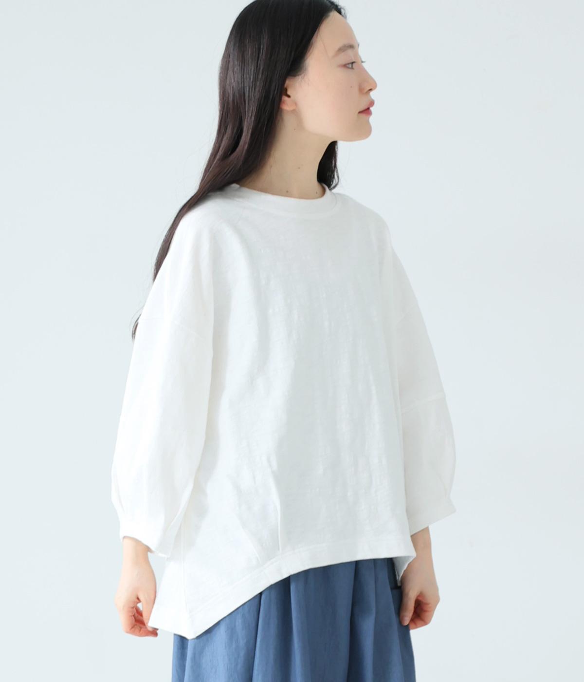 コットンスラブ度詰め天竺バルーン袖プルオーバー(オフホワイト-F)