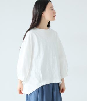 コットンスラブ度詰め天竺バルーン袖プルオーバー(オフホワイト-F)