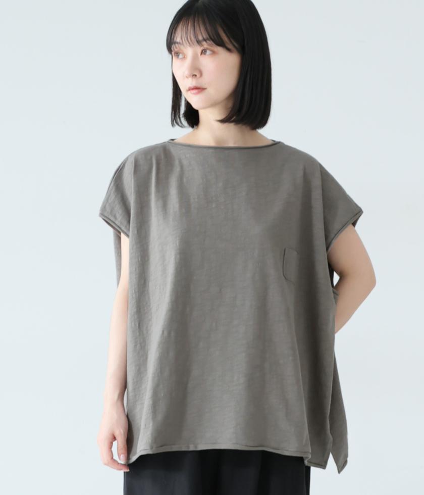 コットンスラブ度詰め天竺裾絞りノースリーブプルオーバー