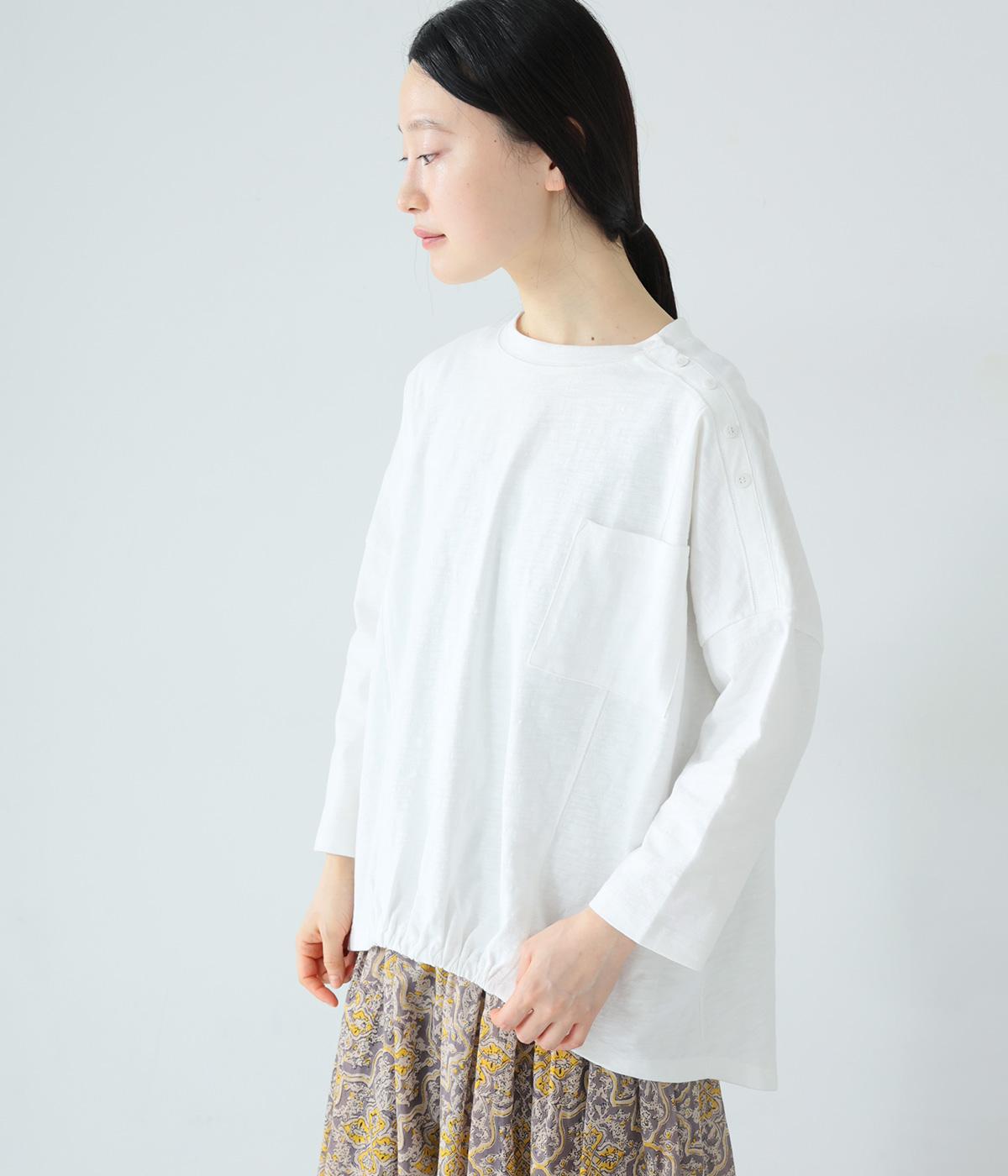 コットンスラブ度詰め天竺肩釦ボックスプルオーバー(オフホワイト-F)