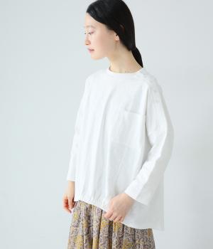 コットンスラブ度詰め天竺肩釦ボックスプルオーバー(オフホワイト-F)