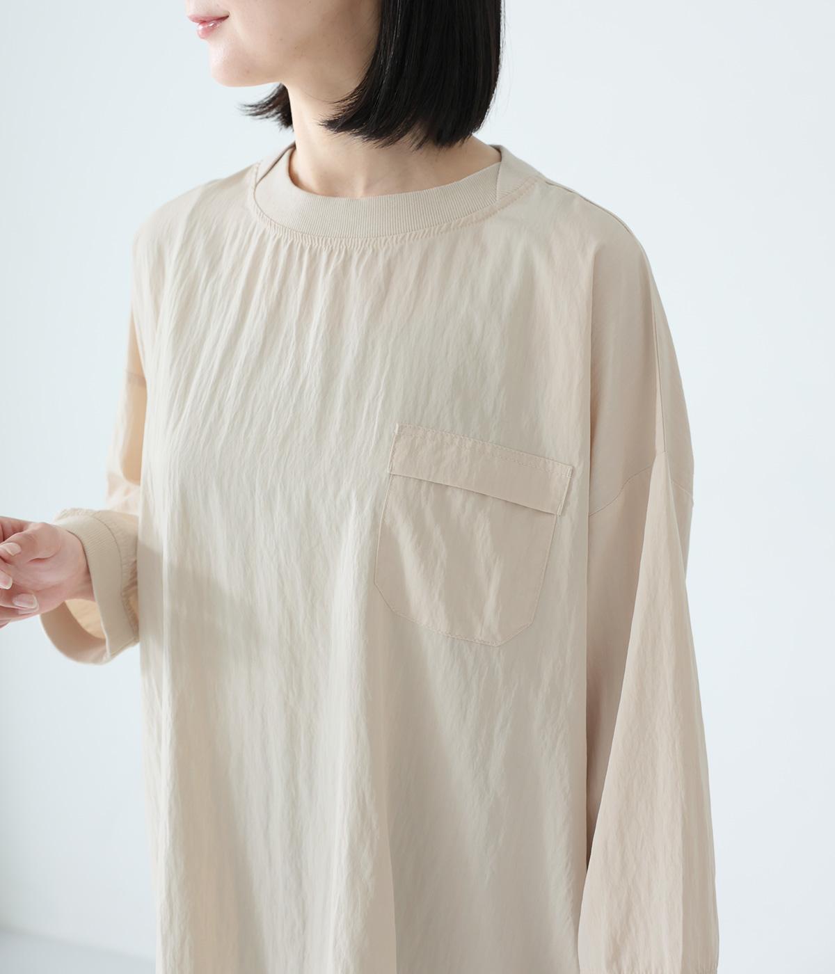レーヨンナイロン襟袖口リブ背面タックプルオーバー(ライトベージュ-F)