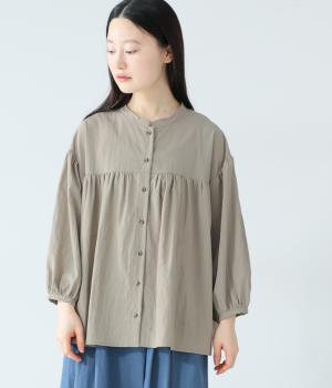 レーヨンナイロンスタンドネックギャザーブラウス