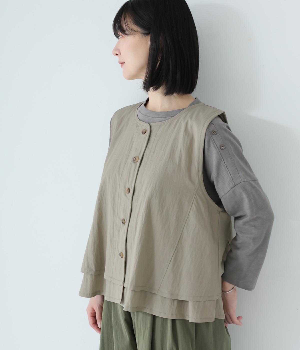 レーヨンナイロン裾フリルベスト(グレーベージュ-F)