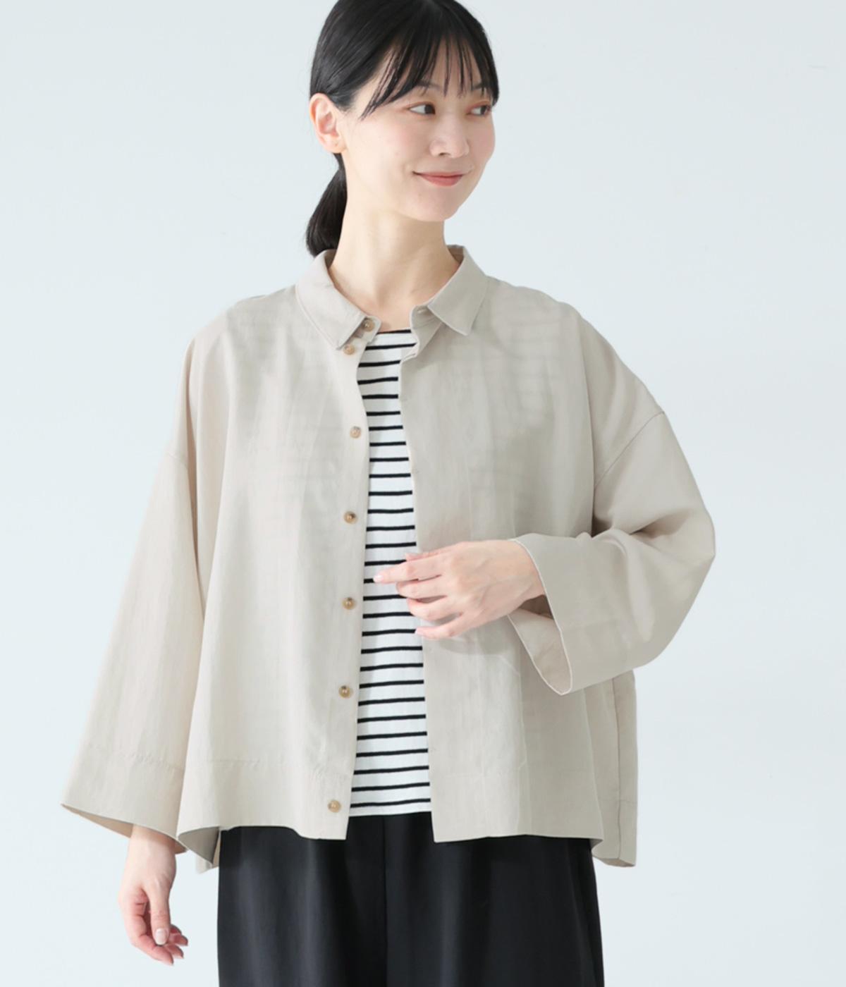 リヨセルキュプラナイロンフレア袖比翼シャツ(ライトグレー-F)