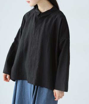 リヨセルキュプラナイロンフレア袖比翼シャツ(ダークチャコール-F)