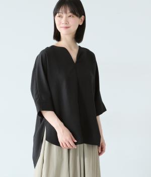 リヨセルキュプラナイロン裾タックプルオーバー(ダークチャコール-F)