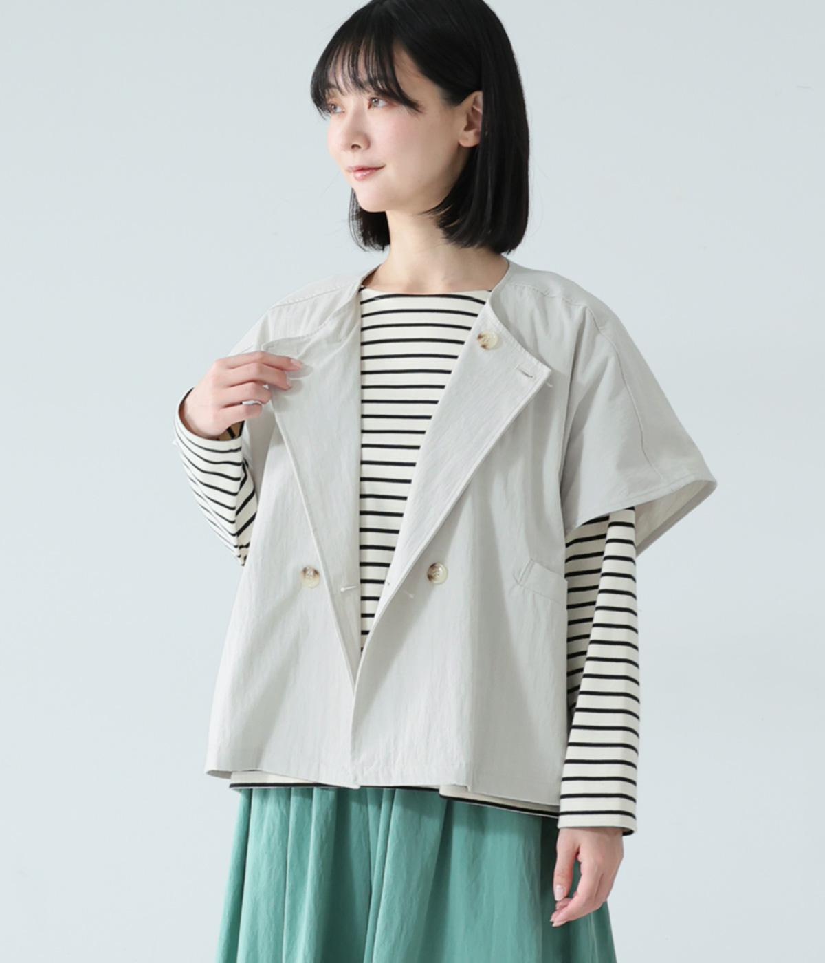 コットンナイロンツイルダブル釦ベスト(ライトグレー-F)