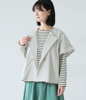 コットンナイロンツイルダブル釦ベスト(ライトグレー-F)