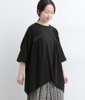 コットンスラブ天竺　布帛切替ボックスプルオーバー(ブラック-F)