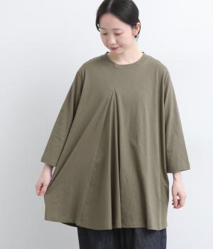 コットンスラブ天竺　布帛切替ラウンドヘムチュニック(ダークオリーブ-F)