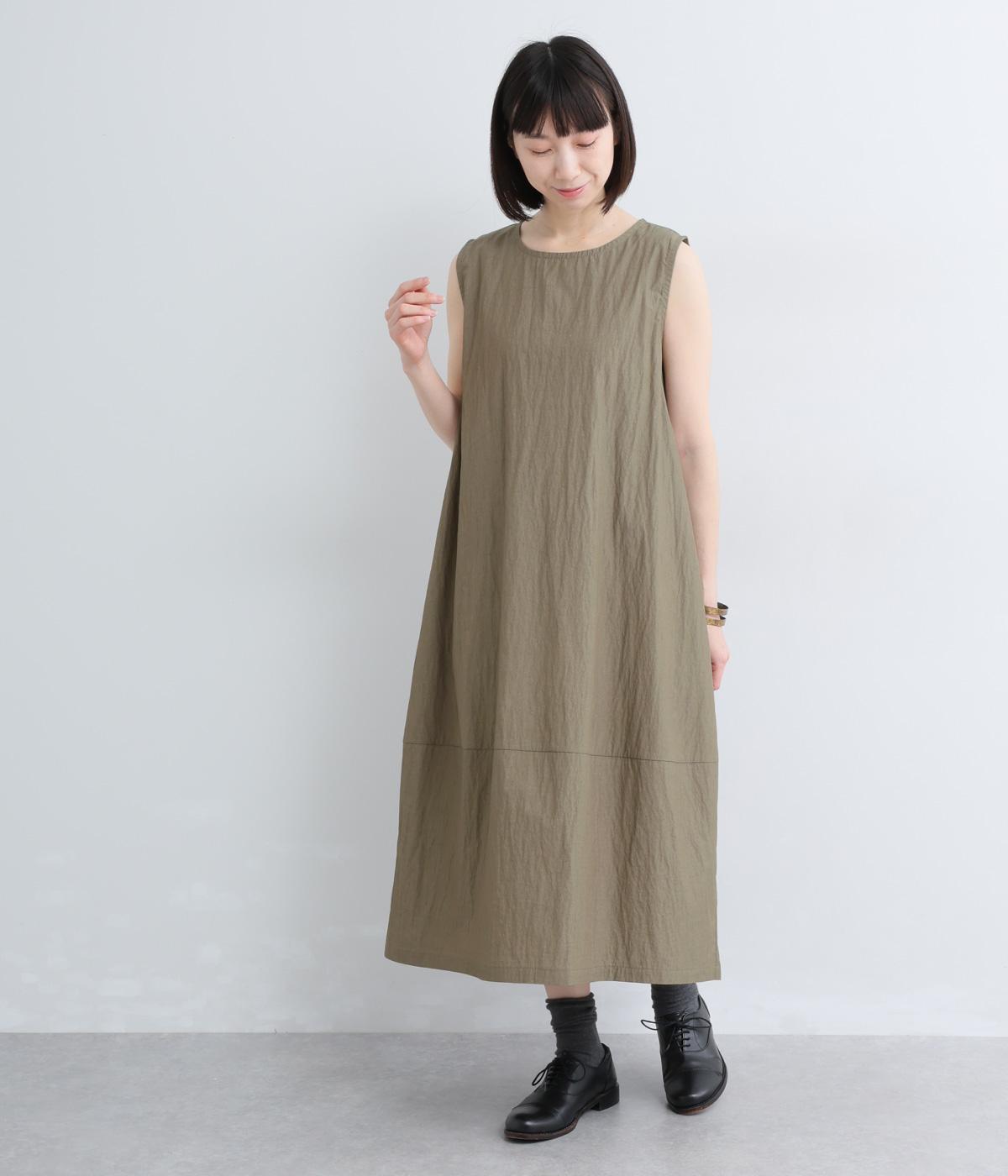 コットンナイロン　ノースリーブコクーンワンピース(グレージュ-F)