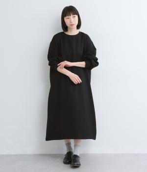 レーヨン混　コクーンワンピース(ブラック-F)