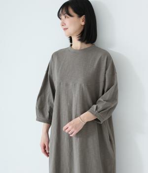 コットンスラブ度詰め天竺ラウンド切替ワンピース