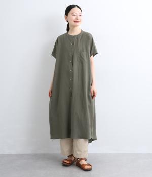 ラミー背面ギャザーノースリーブワンピース(カーキグリーン-F)