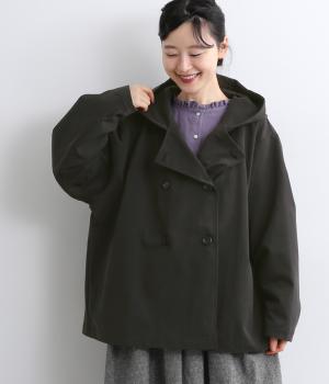 コットンナイロン フード付きダブルジャケット（ブラック・F）