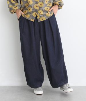 デニムタックワイドパンツ（ワンウォッシュ・F）