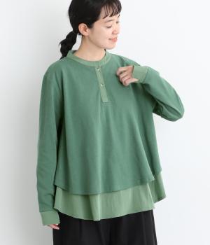布帛切替ヘンリーネックプルオーバー（ミントグリーン・F）