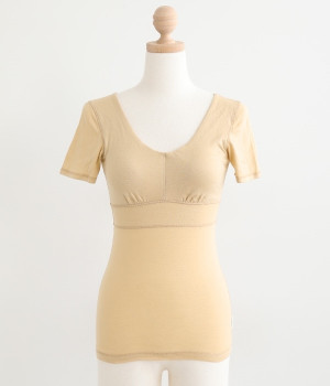 シンプルシリーズ　カップ付き半袖インナー(モカベージュ-L)