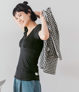 シンプルシリーズ　カップ付き半袖インナー(インディゴ-L)