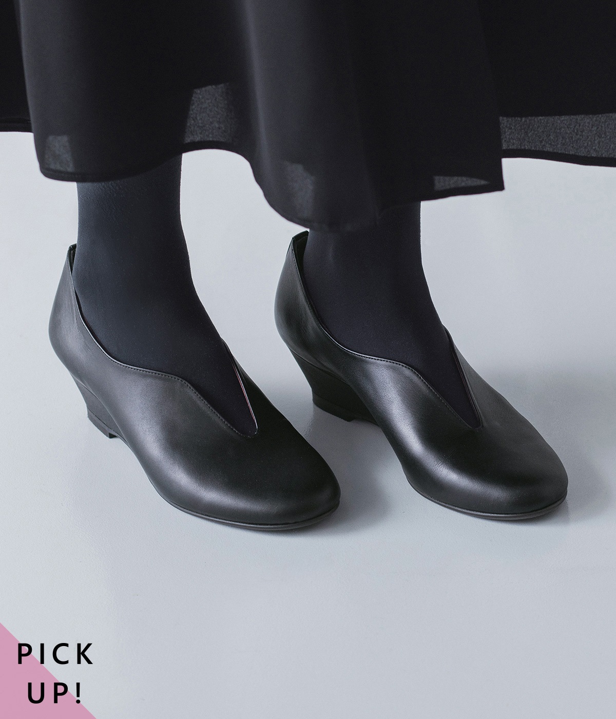 ウェッジソールパンプス(ブラック-35)