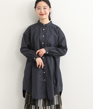 オックスシャツチュニック(ネイビー-ONESIZE)