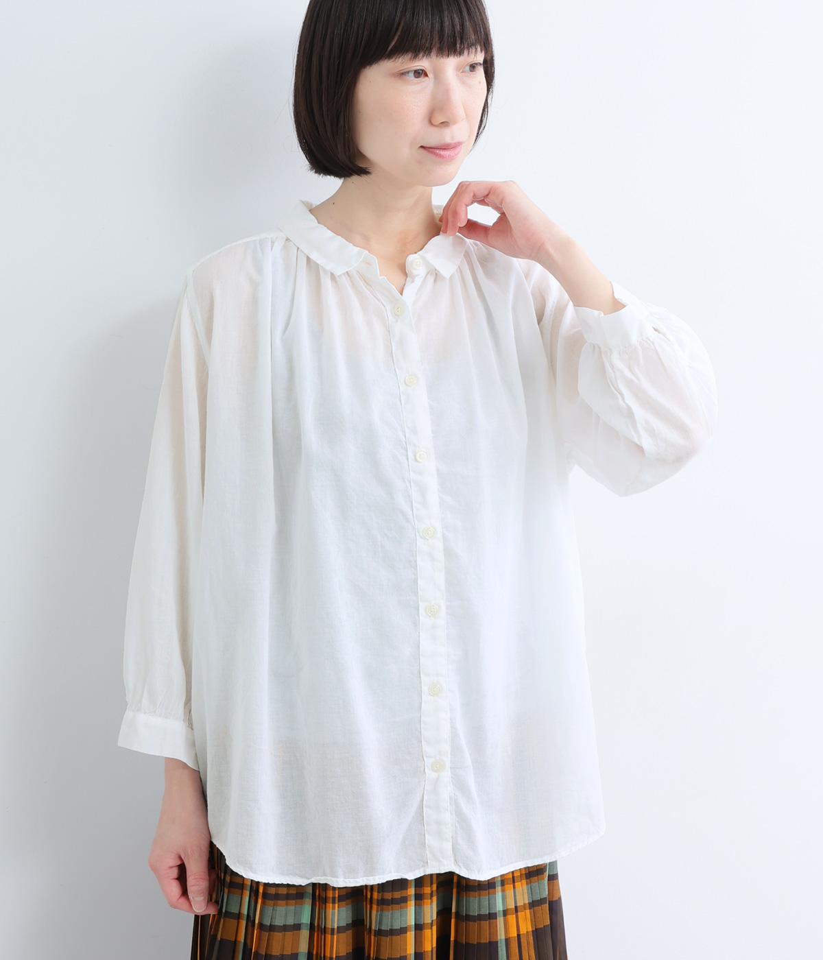 ボイル日本製品染め　ギャザーブラウス(シロ-L)