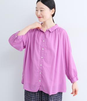 ボイル日本製品染め　ギャザーブラウス(モーヴ-L)