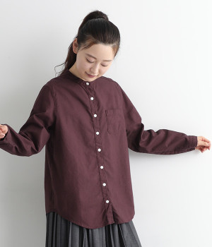 オックススタンドカラーシャツ(パープルブラウン-ONESIZE)