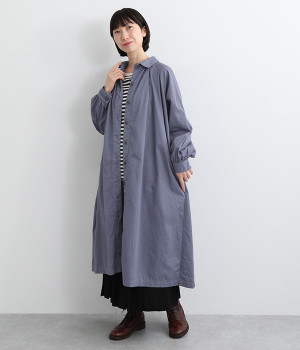 コットンツイル日本製品染前開きシャツワンピース(クラウドブルー-ONESIZE)